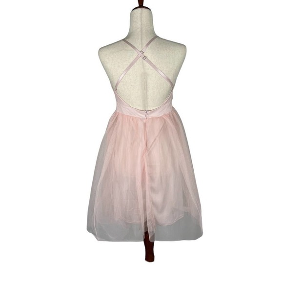 HAUTE MONDE IRIS PLUNGING-V CRISSCROSS OPEN BACK TULLE MINI DRESS PINK LARGE NWT - Picture 5 of 10
